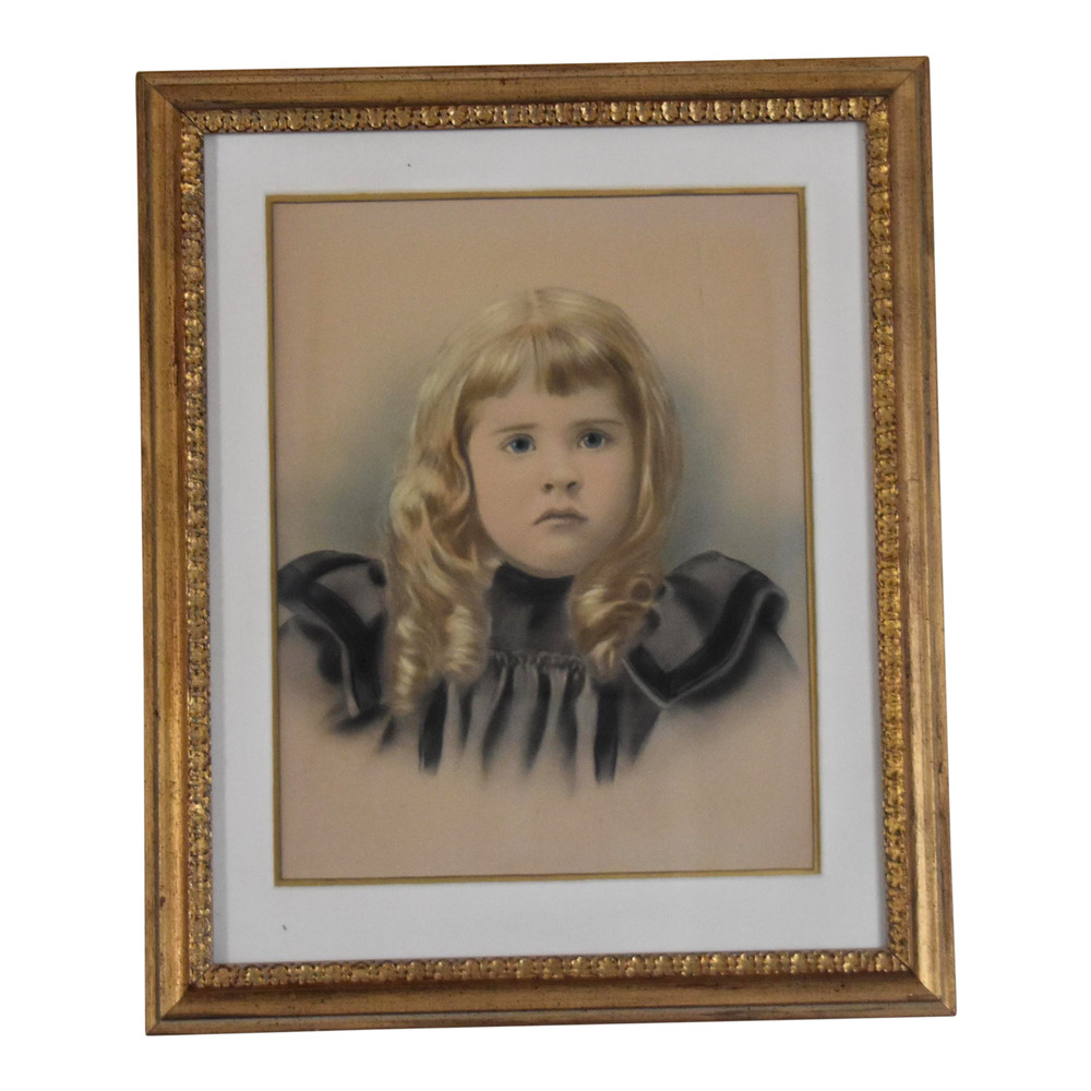 Antique Portrait Hand Colored Blue Eyed Girl Victorian Period Original Painting